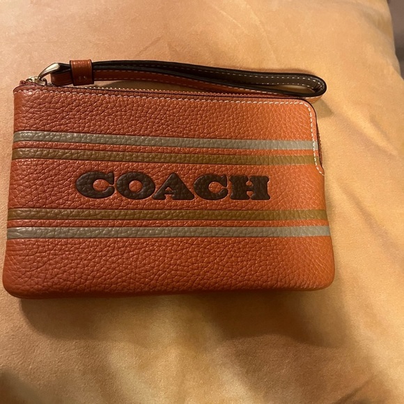 Coach Corner Zip Wristlet With Coach Stripe: Orange NWT - Picture 1 of 4